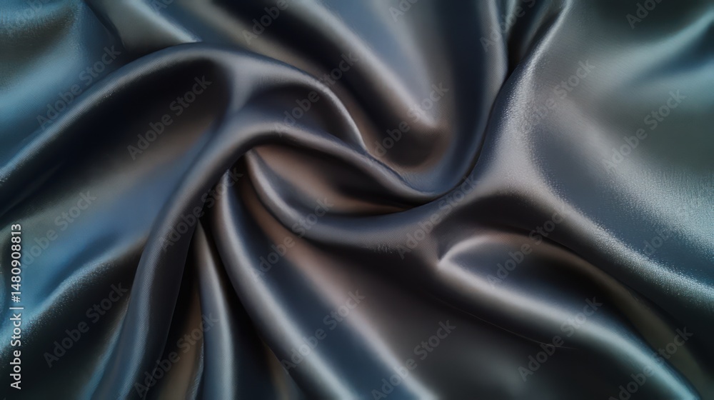 Fototapeta premium Abstract Texture: Shimmering Dark Grey Silk (Almost Black) with Deep Folds 1
