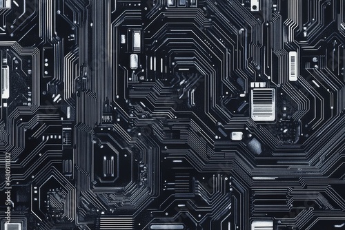 A 3D illustration of a realistic robot model or white cyber armor is shown, focusing on equipment used for crypto-bitcoin and ether mining, including video cards and motherboards