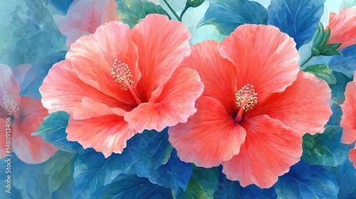 Wallpaper Mural Tropical Hawaiian Flower Pattern With Vibrant Hibiscus Blossoms in Rich Colors Torontodigital.ca