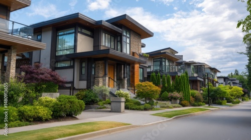 Wallpaper Mural A stunning image of beautiful Home Exterior design of residential fronts that are varied and interesting to look at. Neighborhood new modern houses in Vancouver. Canadian modern. Torontodigital.ca