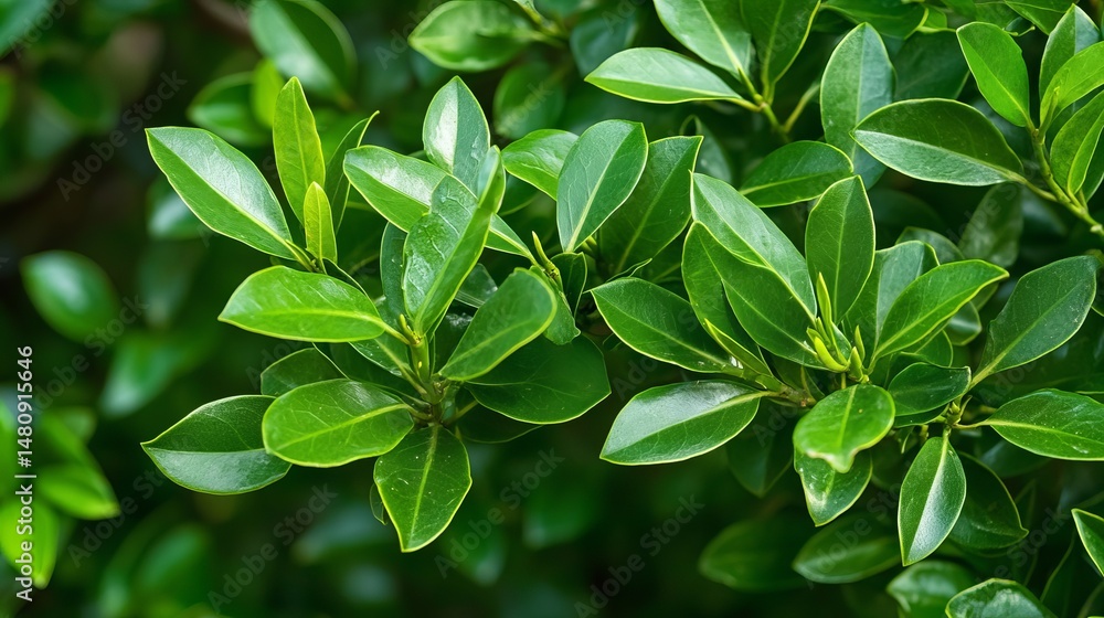 Obraz premium Vibrant Green Lush Foliage Natural Leaf Texture Background Detailed Closeup Photography Bright Sunlight Green Leaves Botanical Garden Nature Spring Summer 