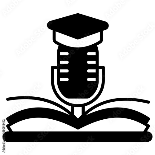 Podcast glyph icon. Use for international literacy day, education, back to school theme and more. for print, UI, UX kit, web and app development.