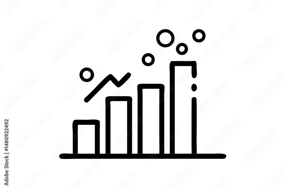 Obraz premium Rising Bar Chart with Bubbles Growth & Success Icon
