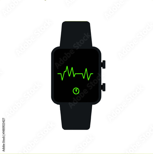 Flat minimal bold silhouette icon of health monitoring smartwatch black silhouette with a neon green accent detail health wellness icon
