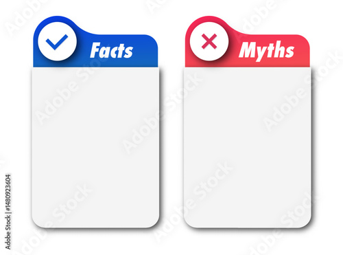 Facts vs myths frame template modern color style isolated on white background. Fact checking or easy compare evidence vector 10 eps