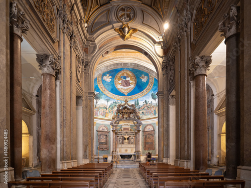 Photography Basilica di Santa Croce in Gerusalemme baroque styled church in Rome, Italy