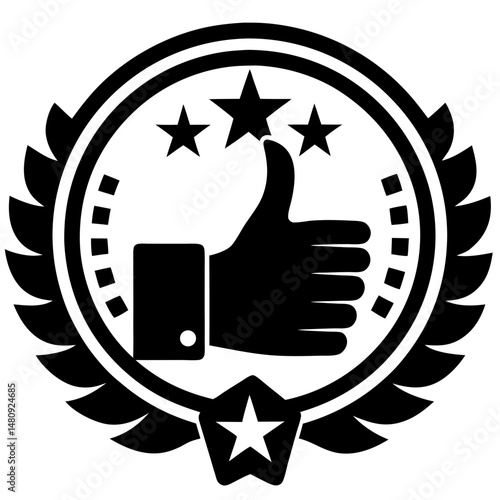 Thumbs up badge award silhouette vector illustration