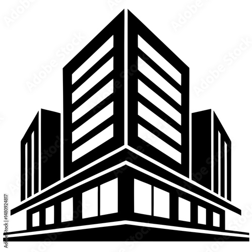 Modern building complex silhouette vector illustration