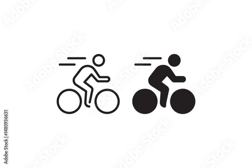 Cyclist icon in motion outline and solid Vector