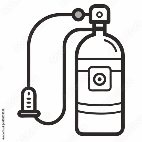 A line drawing of a scuba tank with a regulator and pressure gauge.
