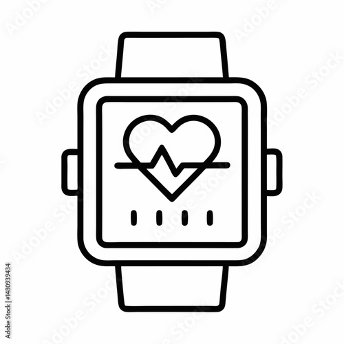A line drawing of a smartwatch displaying a heart rate monitor.