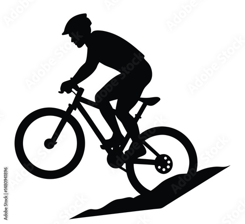 Silhouette of a Mountain Biker Ascending a Hill,Mountain Biking  silhouette.