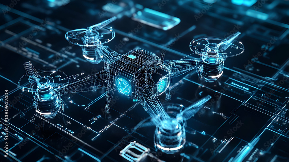 Futuristic Drone on Digital Circuit Board Futuristic Drone on Digital Circuit Board