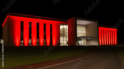 Modern Building Night Red Illumination Architecture
