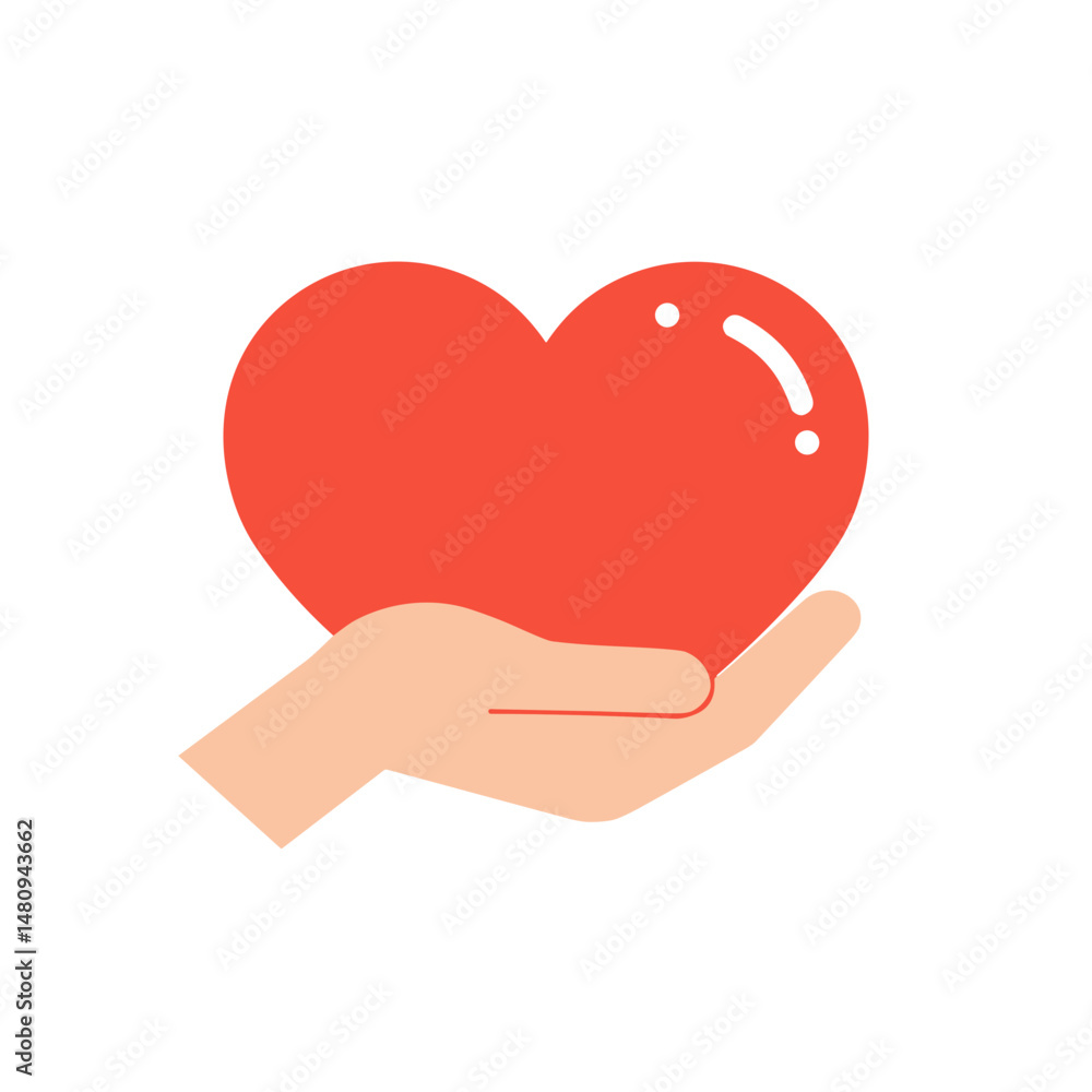 Hand holding red heart in minimalist flat design Hand holding red heart in minimalist flat design