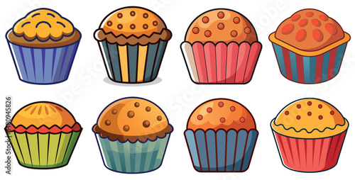 A vector set of sweet bakery food illustrations,cupcakes, and muffins, perfect for a cute birthday party celebration