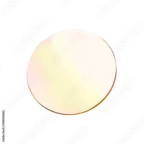 Glass round color lens transparent. 3d gradient holographic disk icon. Light circle badge element. Abstract disc, lens, button, badge, podium, frame flying gradation texture. Vector 3d illustration