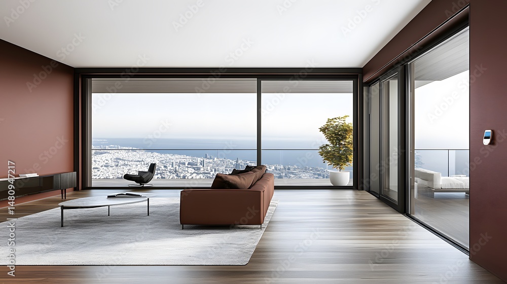 Fototapeta premium Modern Penthouse Living Room with Stunning City View