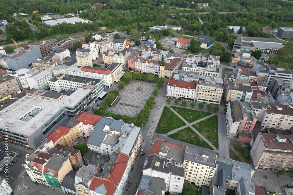 Fototapeta premium Ostrava town capital of Moravian-Silesian Region Czech Republic, aerial panoramic view showing urban architecture and cityscape.