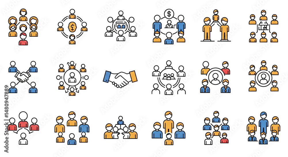 Fototapeta premium Teamwork Icons Networking Collaboration Partnership Group Team Business Communication Connection