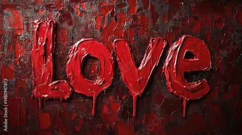 Dripping Red Paint Lettering: Abstract Typography and Texture, Creative Design, Artistic Background, Modern Visual Element.