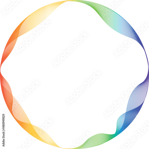 Abstract vector round shape of wavy lines flowing smooth curves colourful. rainbow Circular lines  on transparent background. Technology, science, music, website concept