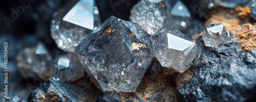 An intimate macro shot, crystal-clear, of raw uncut diamonds, revealing the intricate beauty of natural formations and the allure of precious gems.