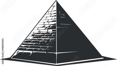 Illustration of an ancient stone pyramid with detailed masonry on a white background