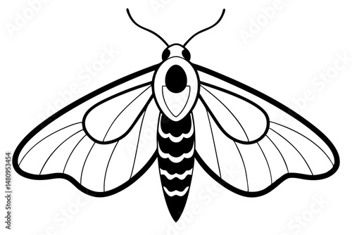 moth silhouette line art vector illustration with a white background