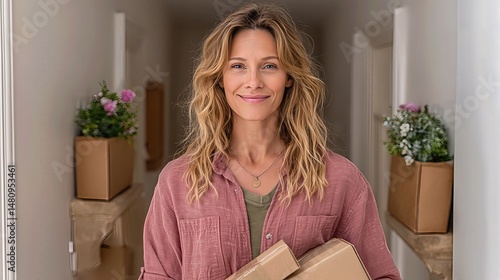 Woman Walking Away from Store with Shopping Bags, Back View, Casual Style, Retail Environment, Lifestyle Concept.