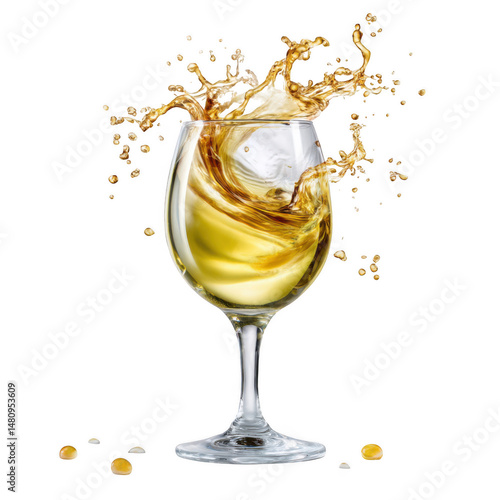 Wine glass with splash on transparent background