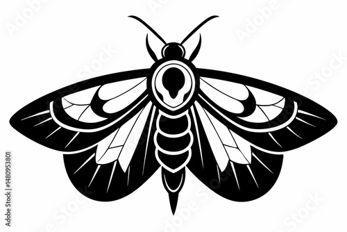 moth silhouette line art vector illustration with a white background