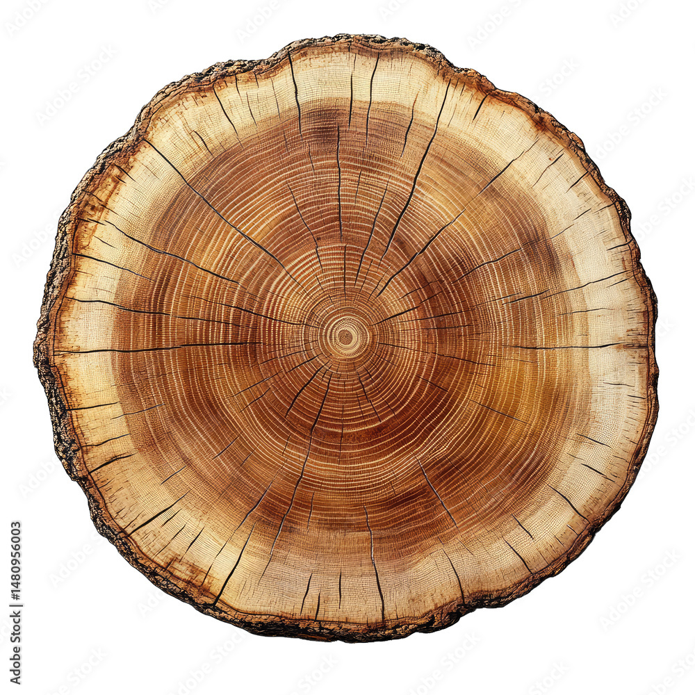 Fototapeta premium A Close-up View Of A Tree Trunk Cross-section Revealing Its Intricate Growth Rings The Rings Are A Beautiful Display Of The Tree's Age And History With The Center Showing The Oldest Part And The Outer