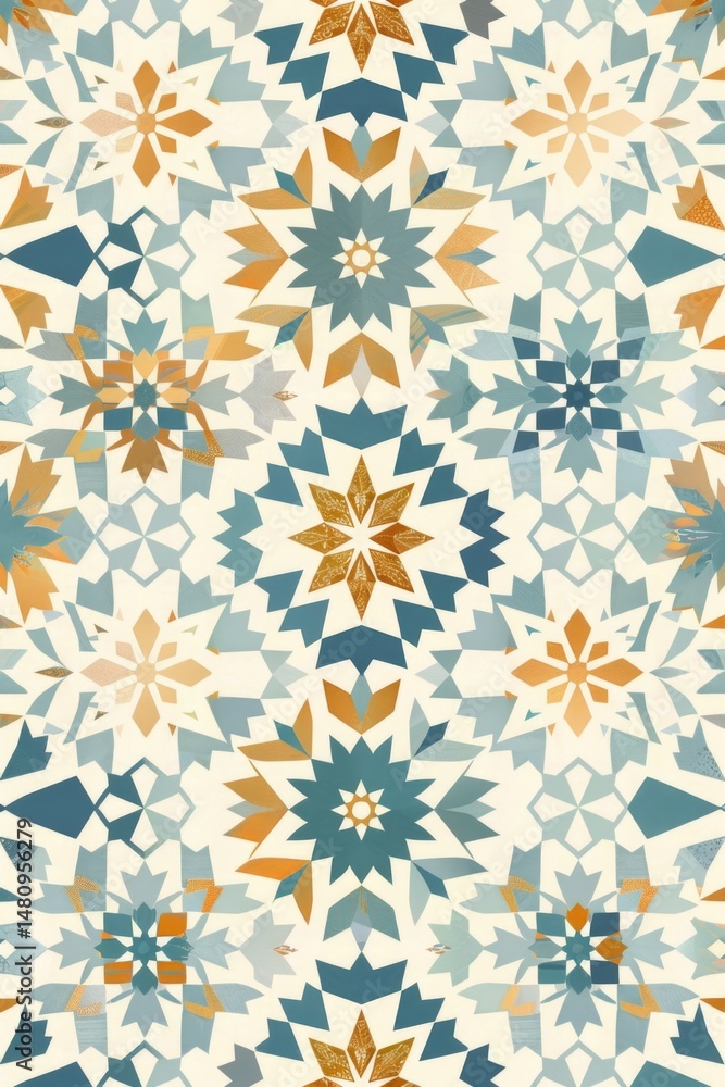 Fototapeta premium Teal Gold Star Mosaic Islamic Pattern