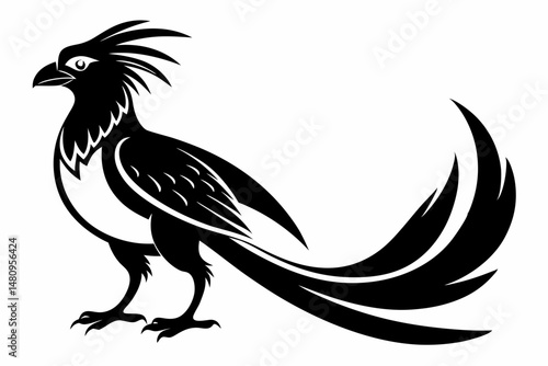 quetzal silhouette line art vector illustration with a white background