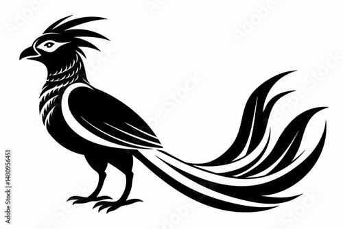 quetzal silhouette line art vector illustration with a white background
