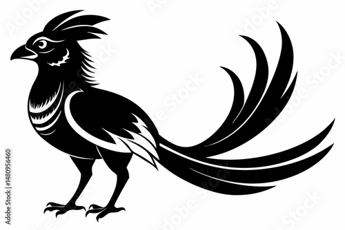 quetzal silhouette line art vector illustration with a white background