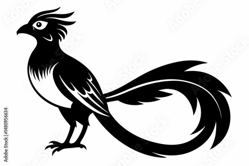 quetzal silhouette line art vector illustration with a white background