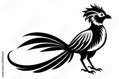 quetzal silhouette line art vector illustration with a white background