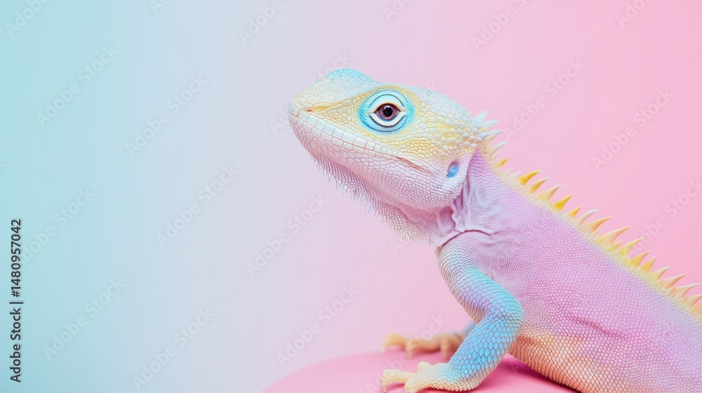 Naklejka premium Vibrant lizard on soft backdrop