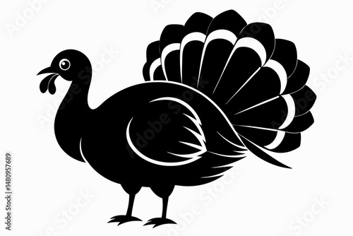 turkey silhouette line art vector illustration with a white background
