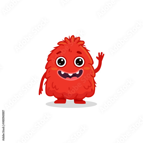 Cute cartoon monster on white background. Red Monster Icon. Happy Alien. Flat Funny monster. Vector illustration
