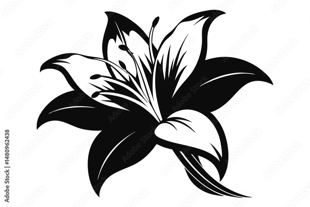 Fototapeta premium lily silhouette line art vector illustration with a white background
