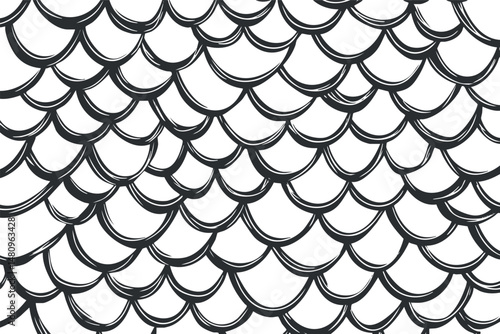 Hand drawn seamless fish scale pattern in black and white with overlapping curved lines