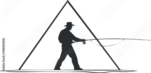 Silhouette of a man fishing with a rod casting a line outdoors, symbolizing recreational fishing activity.