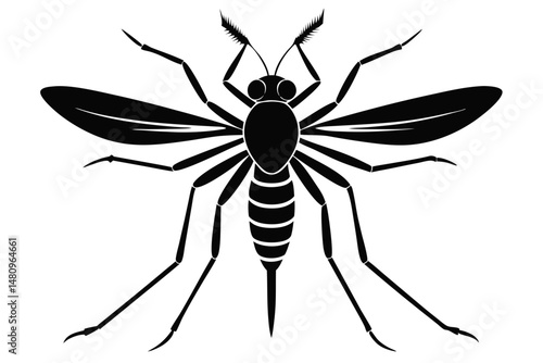 mosquito silhouette line art vector illustration with a white background