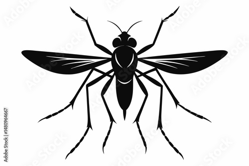 mosquito silhouette line art vector illustration with a white background
