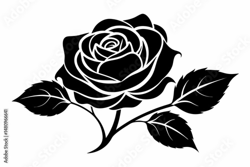 rose silhouette line art vector illustration with a white background
