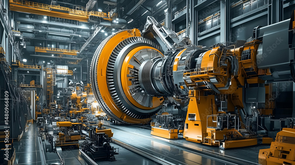Industrial Factory Interior with Automated Machinery and Robotic Arms Industrial Factory Interior with Automated Machinery and Robotic Arms