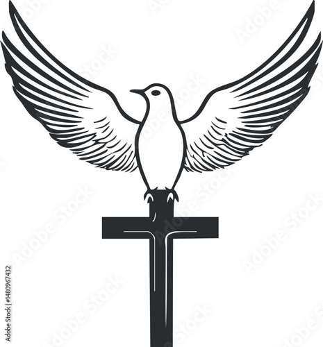 Wallpaper Mural Vector illustration of a dove with spread wings perched on a Christian cross symbolizing peace and spirituality Torontodigital.ca